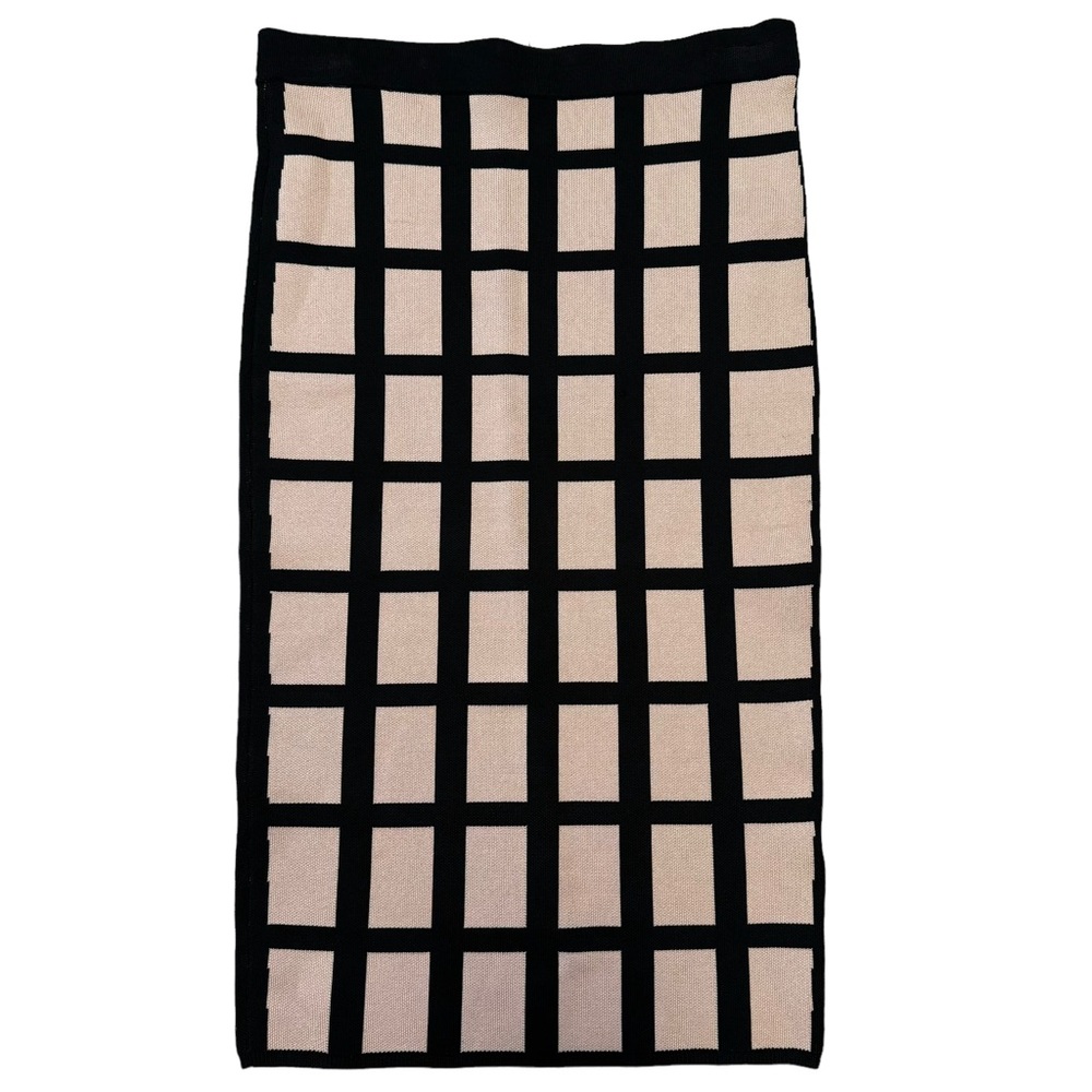 Ronny Kobo Collection Black and Cream Grid Pencil Skirt